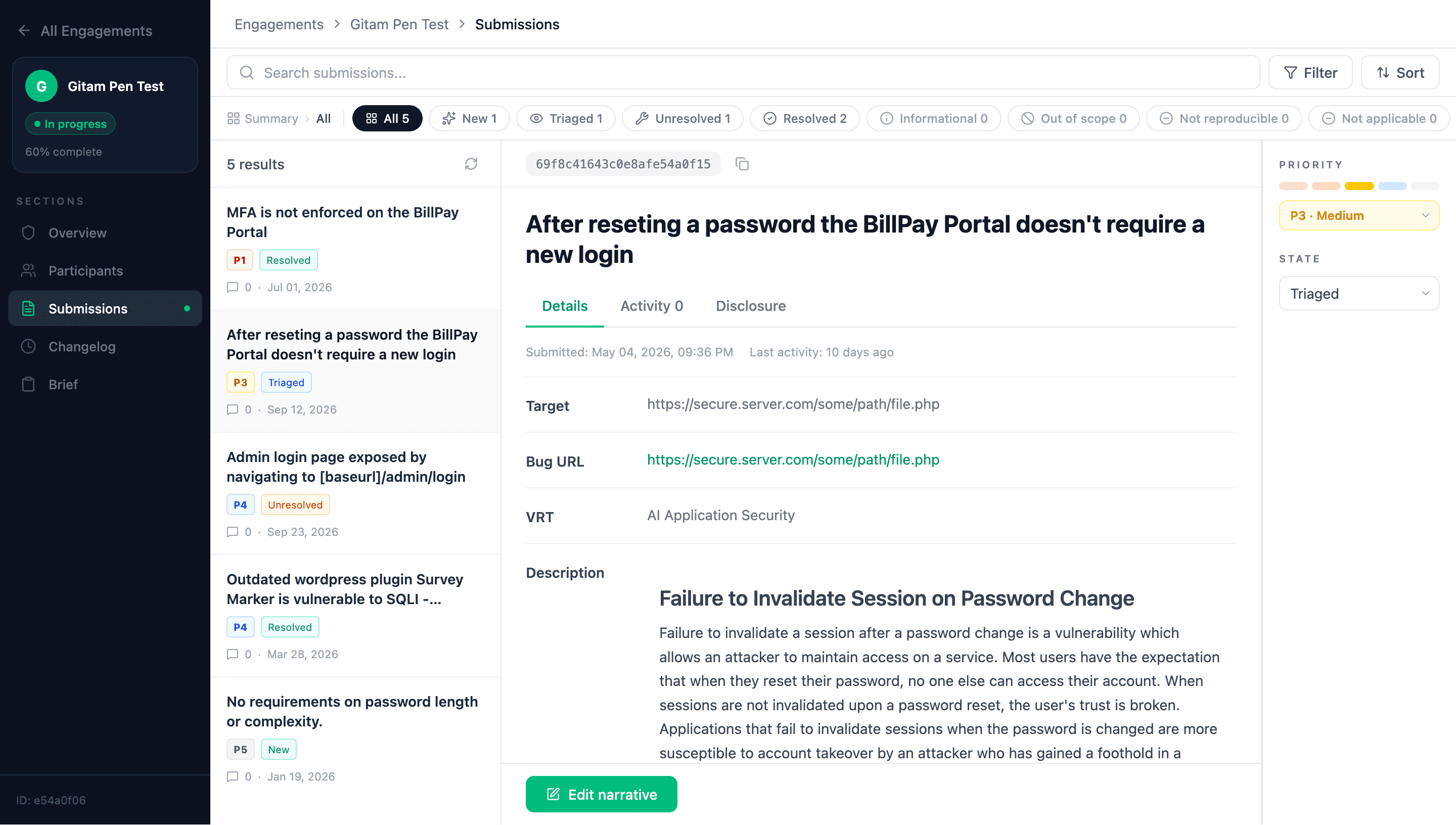BugThrive submission view